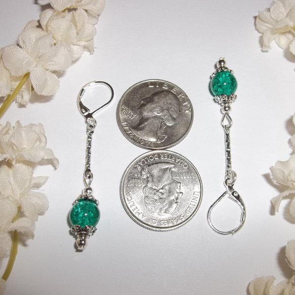Teal Green Earrings Long Set Handmade NWT 5195 - Picture 3 of 8